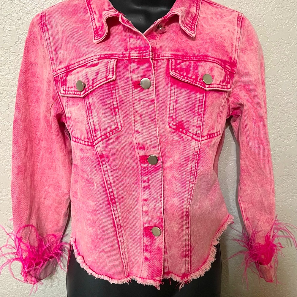 hot pink denim jacket.